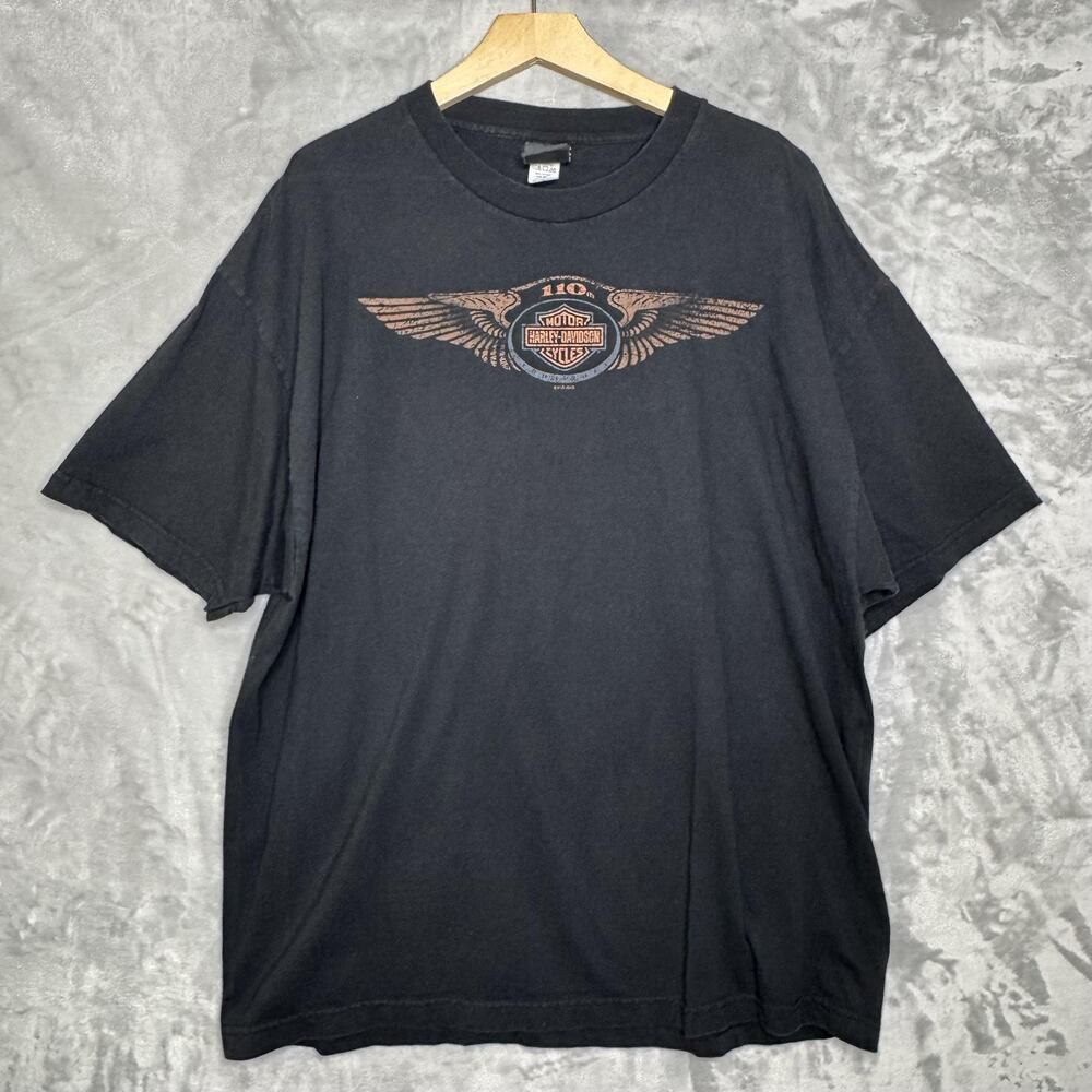 Harley-Davidson Shirt Mens 2XL Black 110th Anniversary American Eagle TX USA